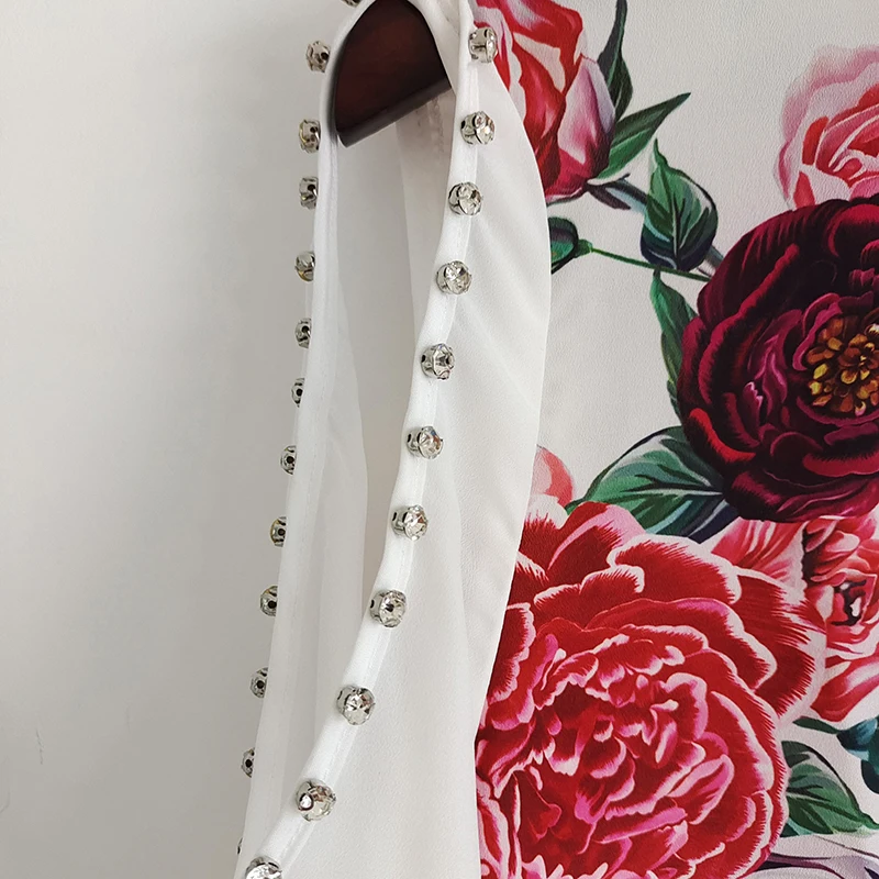 

AELESEEN Designer Fashion 2 Pieces Sets 2021 Women Summer Off The Shoulder Beading Flower Print +Green Shorts Holiday Set