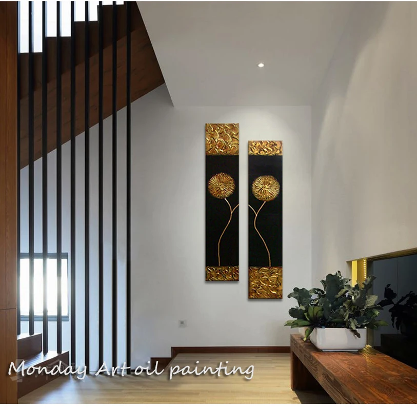 Ручная роспись золотой цветок картина маслом на холсте Маргаритка Одуванчик