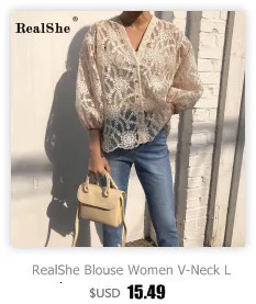 RealShe, модная женская летняя рубашка, v-образный вырез, длинный рукав, женские блузки, рубашки, женские элегантные повседневные топы, блузы
