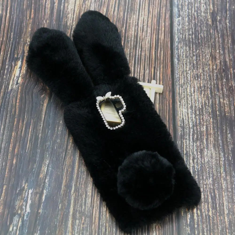 rabbit ears fur warm fluffy diomand phone case for xiaomi redmi note 9 pro max note9s 8 7a 6 a2 a3 lite k30 cc9 poco x3 nfc case free global shipping