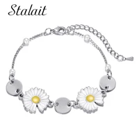 2020 new round silver color bracelets yellow chrysanthemum daisy pearl chain charm bracelet for women wholesale lots luxury