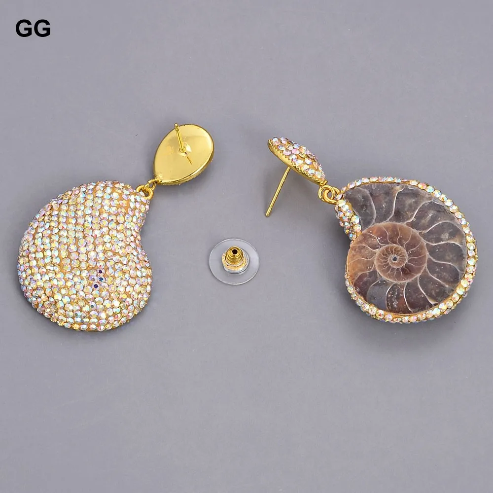GG ювелирные изделия из натурального аммонита окаменелости CZ серьги для