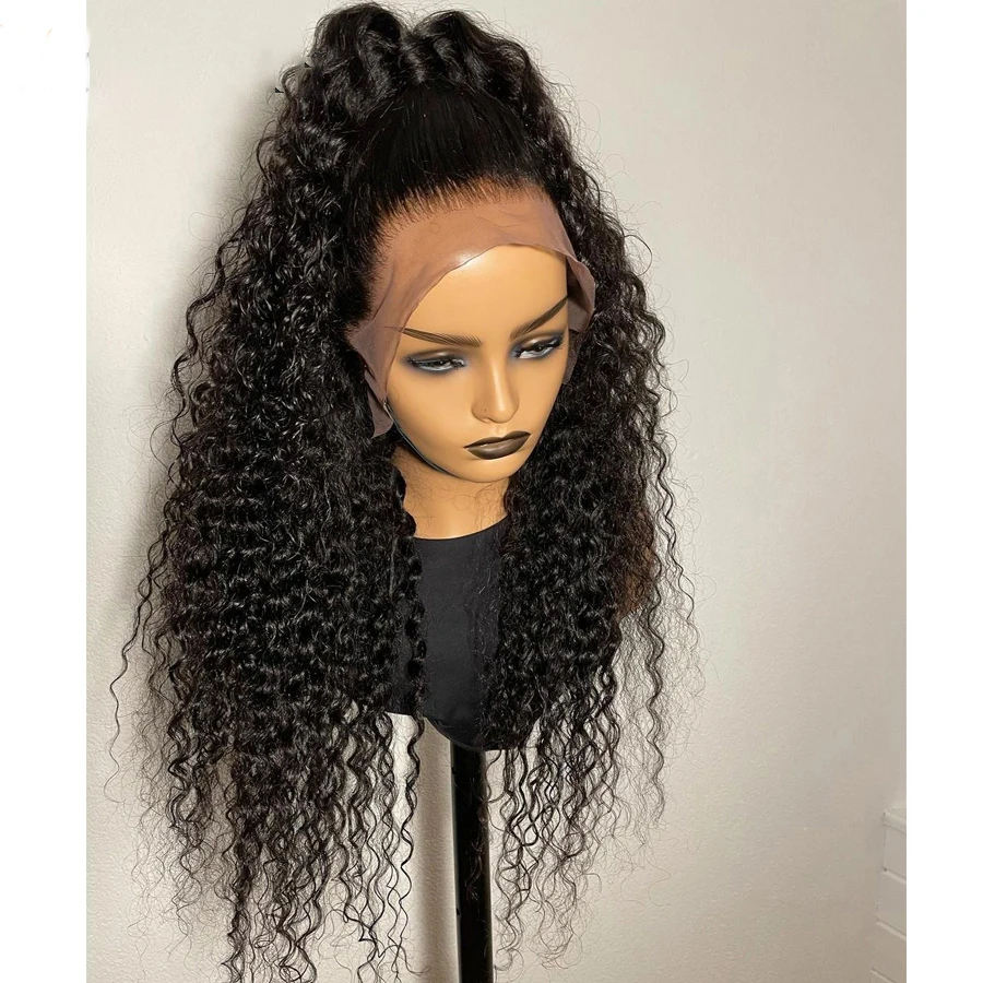 

Black Color Soft Kinky Curly Long Glueless Lace Front Wig High Temperature For Black Women With Baby Hair 180%Density 26Inch
