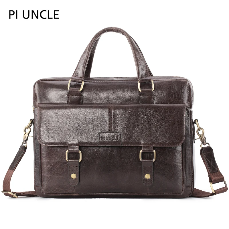 Мужской портфель из натуральной кожи с ручками и плечевым ремнём | Багаж сумки