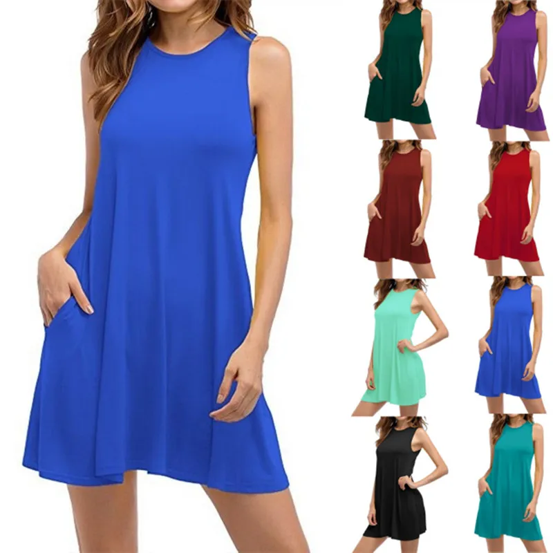 Сексуальное летнее платье для женщин с круглым вырезом без рукавов эластичные