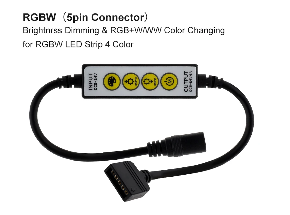 Четырехкнопочный мини-контроллер RGB / RGBW USB Одноцветный/двойной белый/RGB/RGBW + CCT