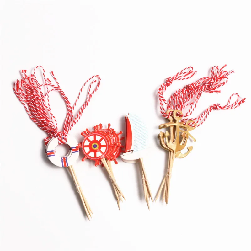 24 шт./лот морской океан бумажные топперы для кексов украшение с якорем набор