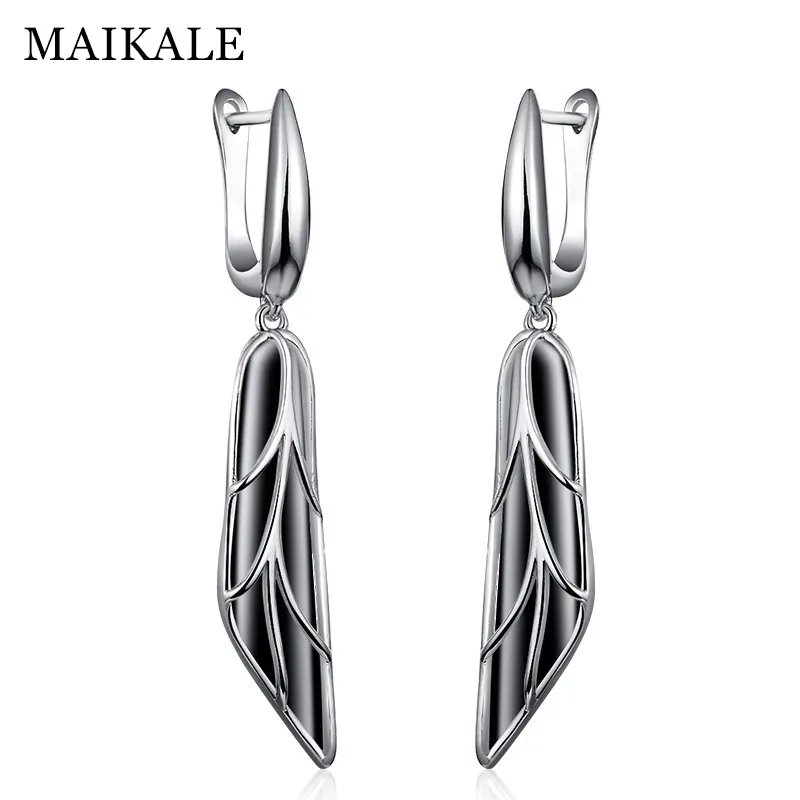 silver black Maikale классический крыло Форма серьги в виде капель с Медь ААА кубического циркония длинные Позолоченные каплевидные серьги с квадратными покрытием золото; серебро; Сережки для Для женщин отправить подарок - Окраска металла: silver black