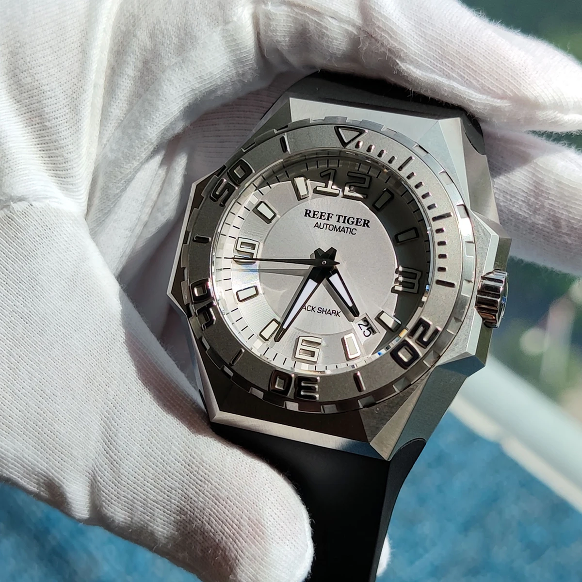 للبيع Reef Tiger/RT أفضل العلامة التجارية رجالي الرياضة الساعات الصلب التلقائي الميكانيكية مقاوم للماء ساعة التاريخ Relogio Masculino RGA6903