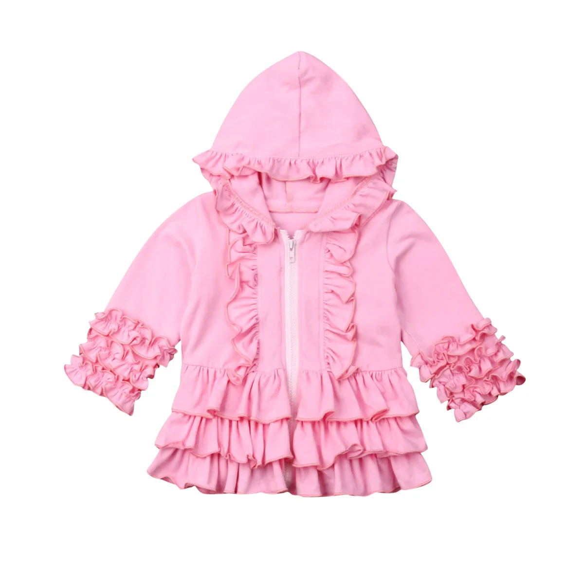 Pink Hooded 6 стильная куртка для маленьких девочек осенняя одежда однотонная толстовка на молнии с оборками Повседневная Верхняя одежда с капюшоном - Цвет: Pink Hooded