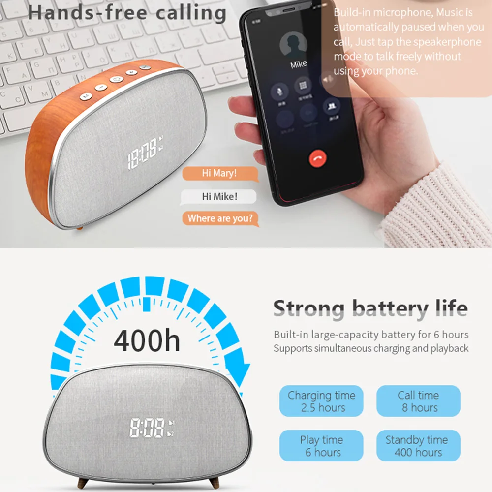 Bluetooth динамик портативный беспроводной громкий классический ретро деревянный