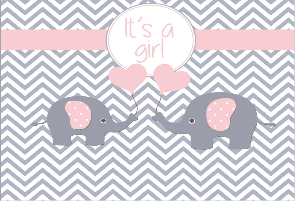 

7x5 футов серый шеврон стена розовый слон It is Girl Baby Shower пользовательская фотостудия фон винил 220 см x 150 см