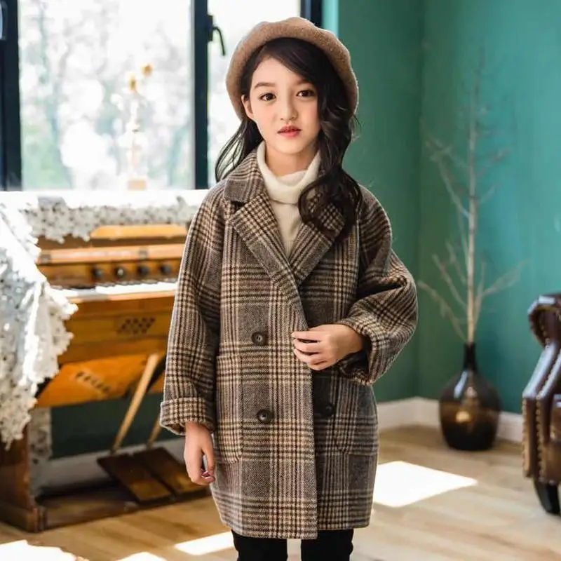 

2021 Long Style Jacket Winter Spring Coat Outerwear Top Children Clothes School Kids Costume Teenage Girl Clothing Woolen Cloth