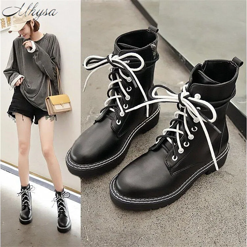 

2019 New Black Patent Leather Ankle Boots For Women Lace Up Platform Boots Women Winter Warm Plush Women Boots L1188