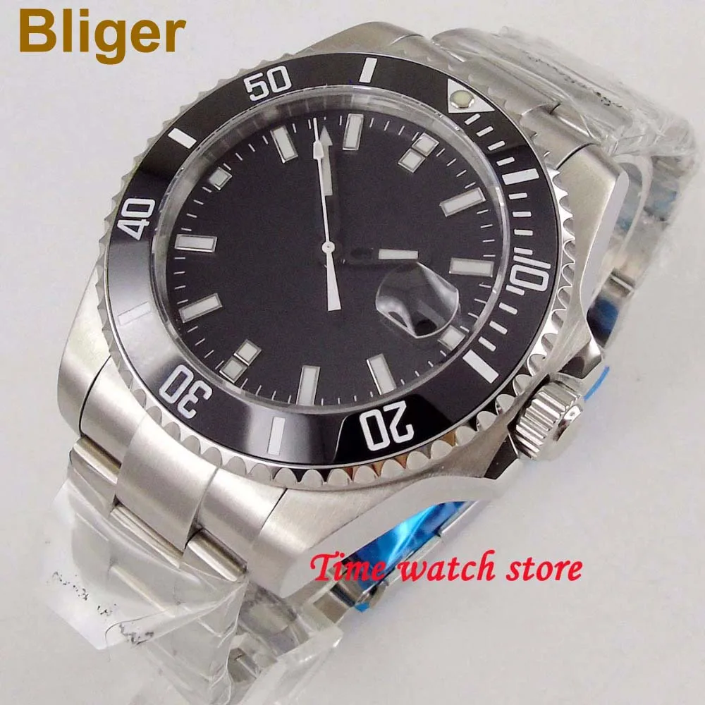 

Bliger 43mm Miyota 8215 Automatic watch men sapphire glass waterproof stainless steel date black dial ceramic bezel date