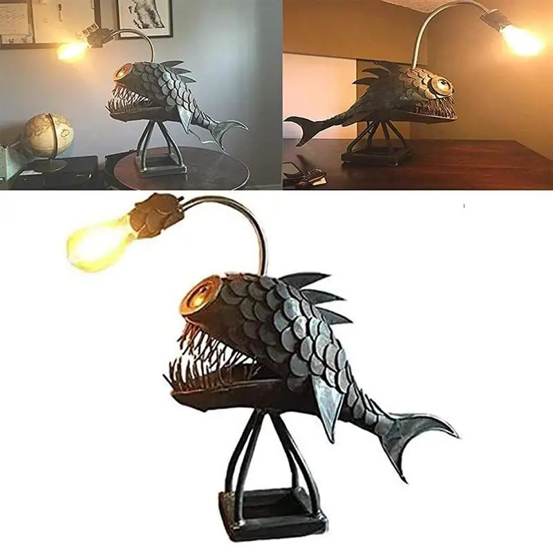 

Retro Table Lamp Angler Fish Lamp with Flexible Lamp Head Artistic Table Lamp for Home Bar Cafe