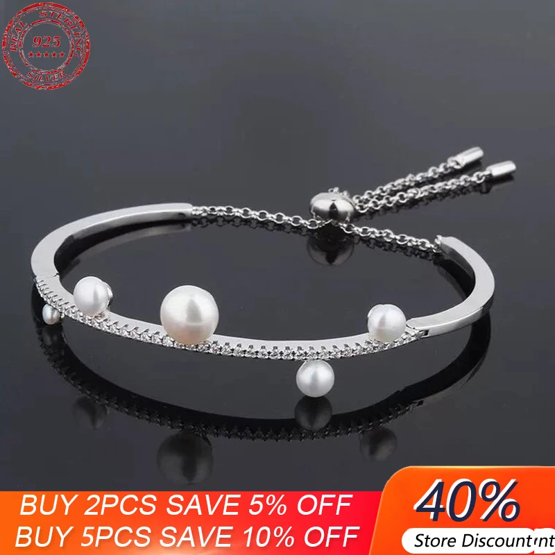 

S925 Sterling Silver Pearl Bracelet Fashion Adjustable Bracelet Female Light Luxury Temperament Luxury Brand Monaco Jewelry