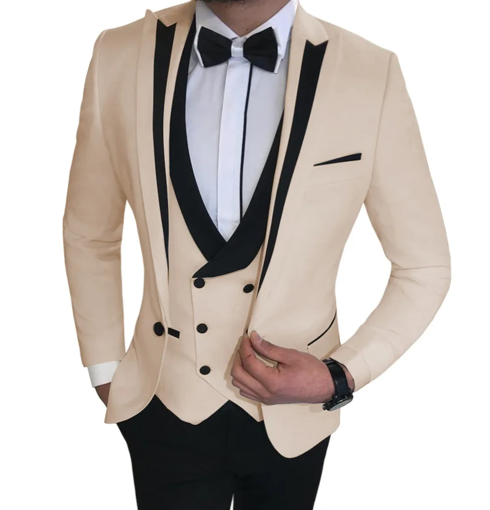 as picture Костюмы Под заказ Slim Fit 3 шт. деловой пиджак жениха смокинг Блейзер белые костюмы для свадьбы выпускной вечер(Блейзер+ жилет+ брюки - Цвет: as picture