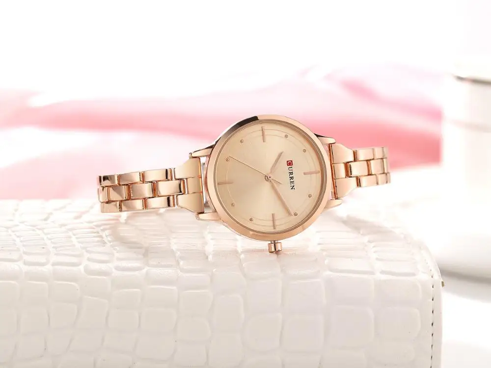 Женские часы CURREN Reloj классические модные наручные из нержавеющей стали розового