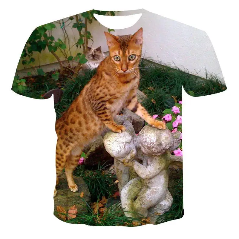 

3d Printed T -Shirt Factory Direct Sale Cute Cat Series Top 2020 New Style Hot Sale European Style Short Sleeve