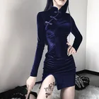 Для похудения Cheongsam облегающее сексуальное платье готика, Харадзюку черный Мини Вечерние платье китайское традиционное платье с разрезами по бокам и воротником-стойкой и длинными рукавами в винтажном стиле; Женские модельные туфли