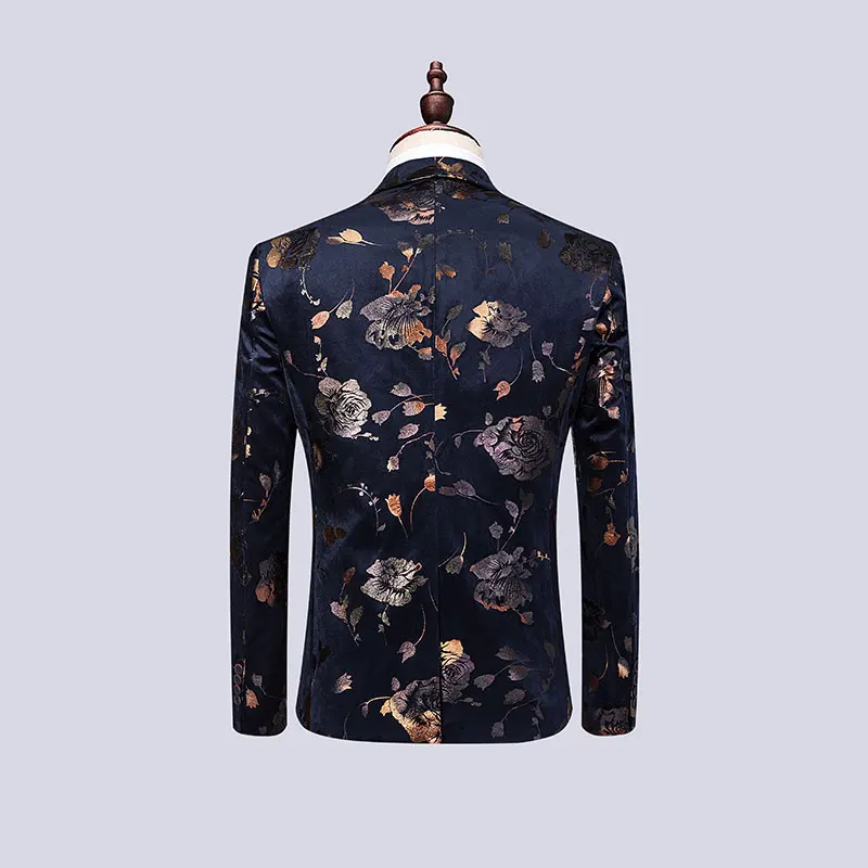Male Slim Fit Suits Groom Wedding Blazer / Men Flower Print Coat Vest Pants 3 Pieces Set Business Luxury Jacket Waistcoat | Мужские
