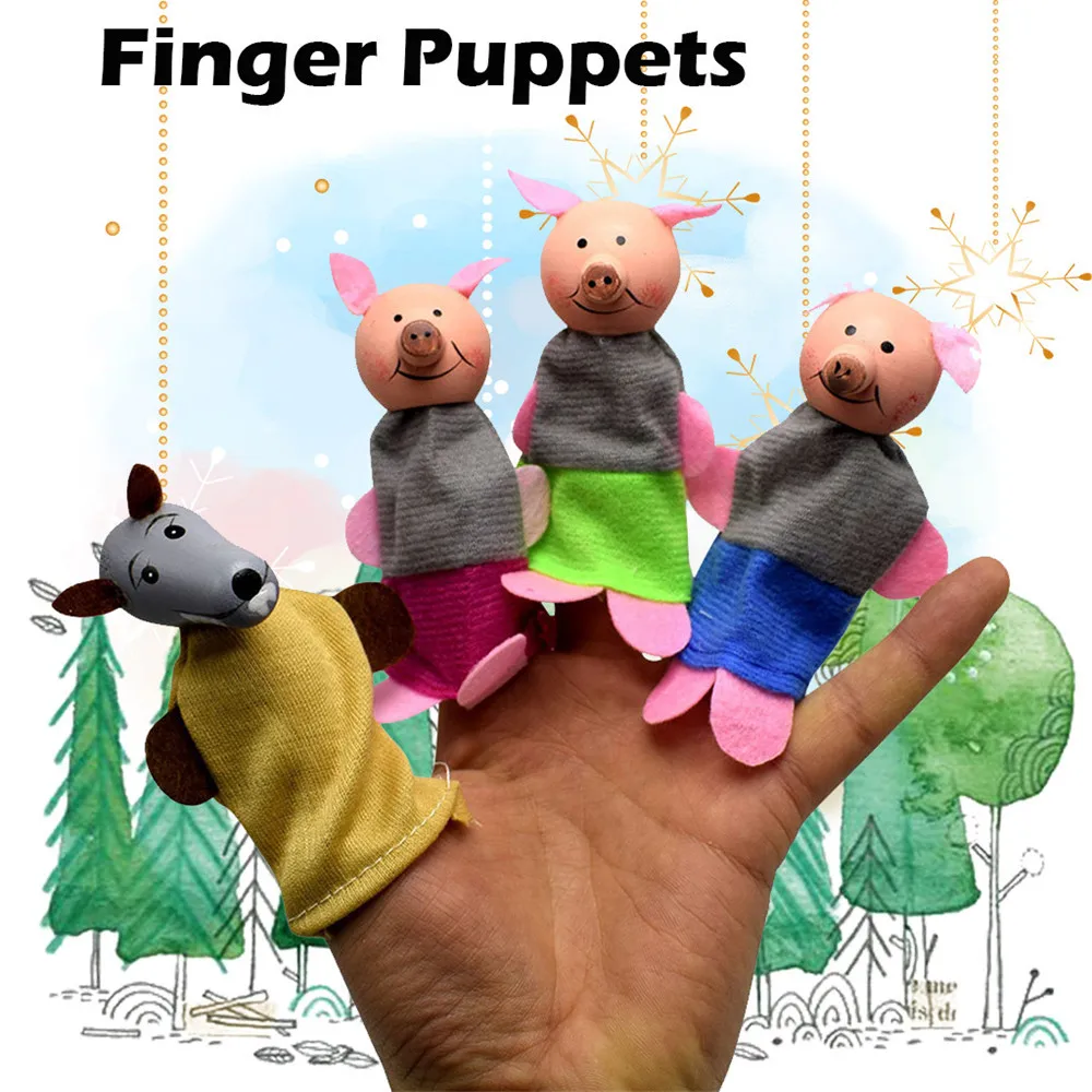Милый игрушечный набор из трех маленьких поросят и волка пальчиковые куклы