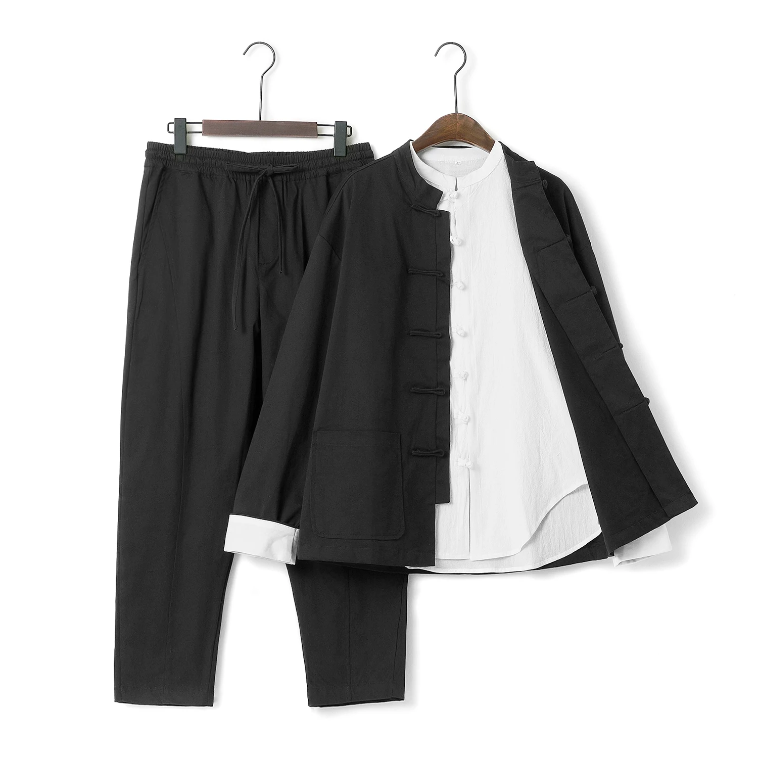 

Men's Tang Suit Youth Chinese Retro Men's Three Piece Suit Zhongshan Suit Hanfu Chinese Style Men's Suit Shirt + Coat + Pants