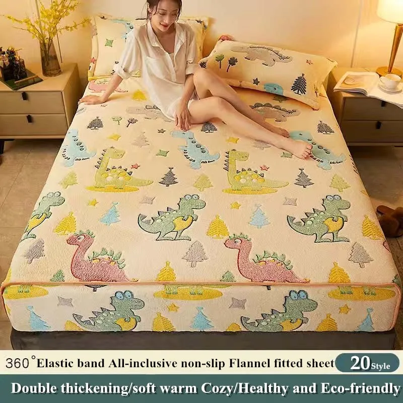 WOSTAR Winter warm flannel elastic band fitted sheet 3D printed cartoon super soft single double queen king size bed set | Дом и сад