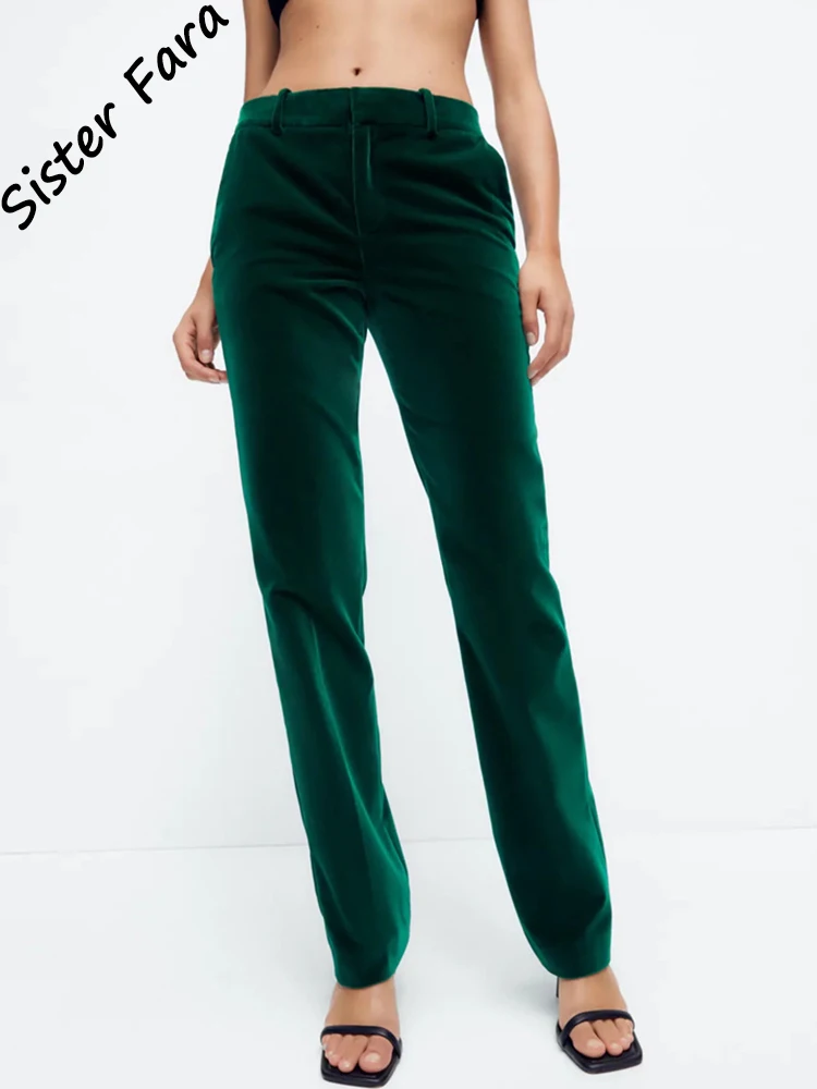 

Элегантные Бархатные брюки Sister Fara, женские весенние прямые брюки-карандаш с высокой талией, Осенние Женские однотонные повседневные длинны...