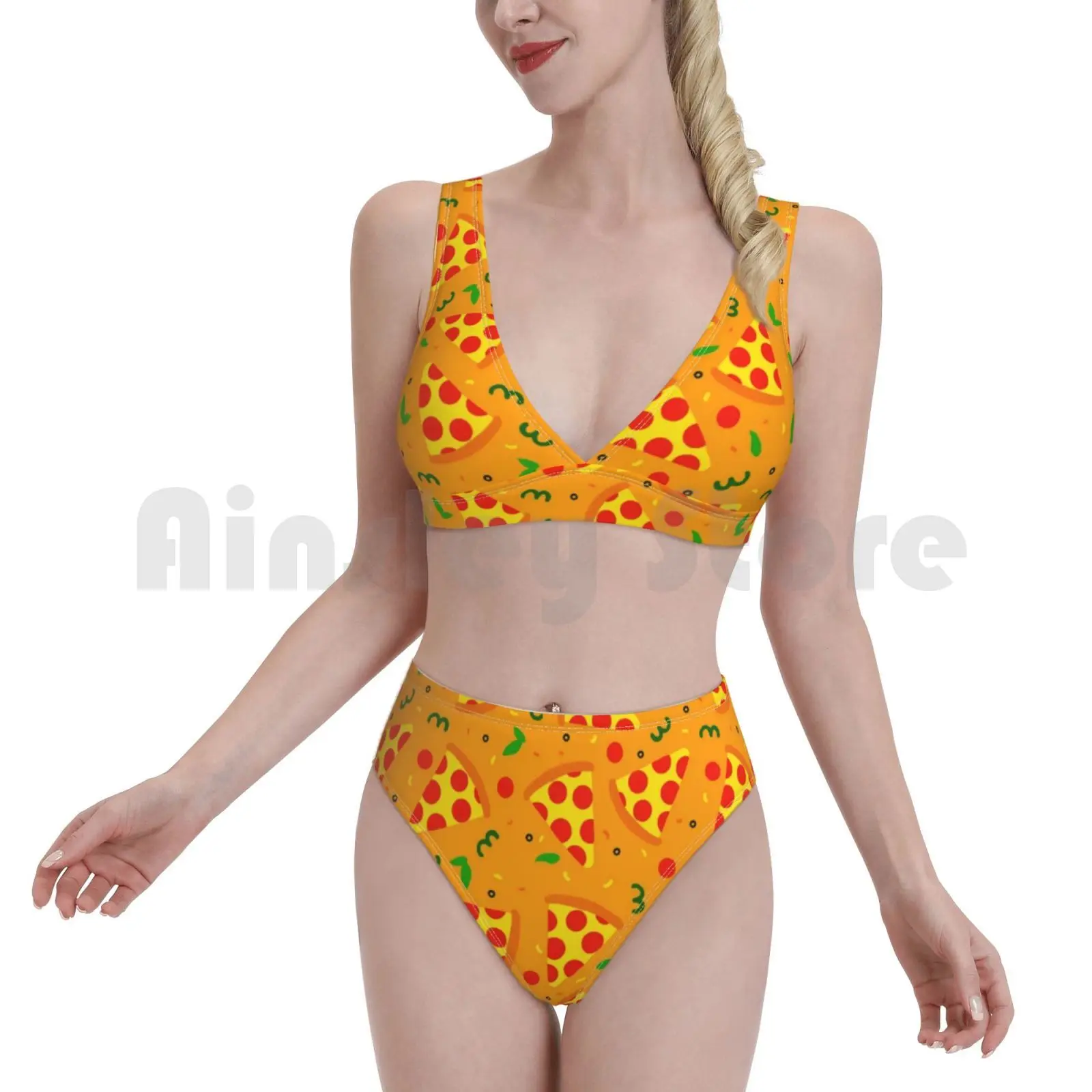 Купальник для пиццы бикини с высокой талией пицца перец оливки сыр фаст-фуд