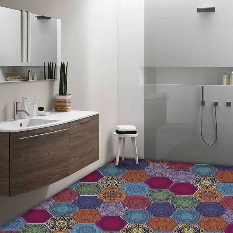

Tile sticker Arabesque Hexagon PVC Till Skid home deco floor sticker for bathroom and kitchen livingroom DIY wallpaper