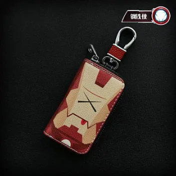 Iron man Чехол для ключей с героями мультфильмов и супергероями, маленькие кошельки для ключей, Марвел, летучая мышь, Человек-паук, Железный человек, кожаная сумка для ключей, милые брелки на молнии - Цвет: Iron man
