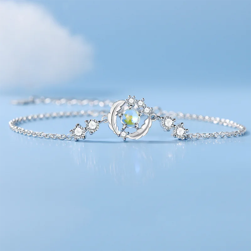 

Simple Design Feather Chain Bracelets Diamond Coloured Glaze Bangles For Women Personalied Elegant Bracelets Jewelry Accessories