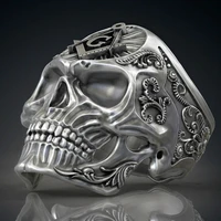 new exaggerated skull avatar ring mens ring fashion metal ring ag masonic pattern ring accessory party jewelry size 8 13