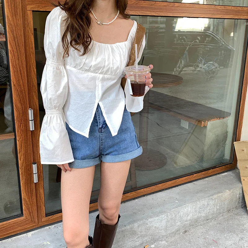 Футболка в французском стиле Дворцовая маленькая приталенная рубашка с