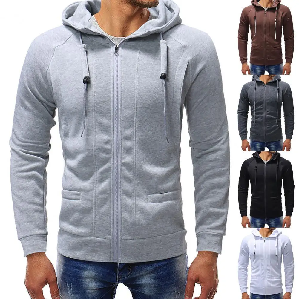 

Men's Jacket Long Sleeve Zipper Closure Casual Hooded Tracksuit Solid Color Simple Trendy Warm Jacket Coat Men's Clothing