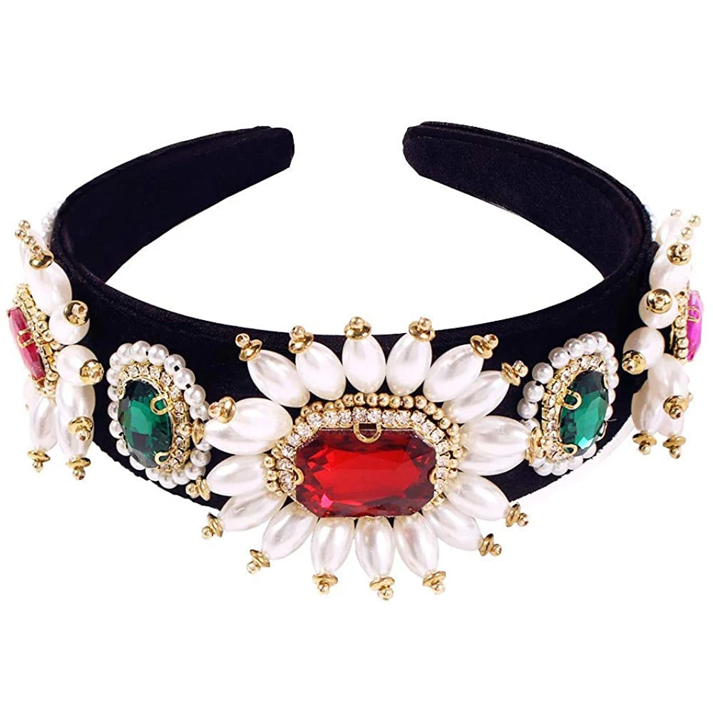 

Fashion Wide Headbands Women Baroque Pearl Gemstone Hair Accessories Head Band Fashion Headwear Wide Plastic Hairbands For Women