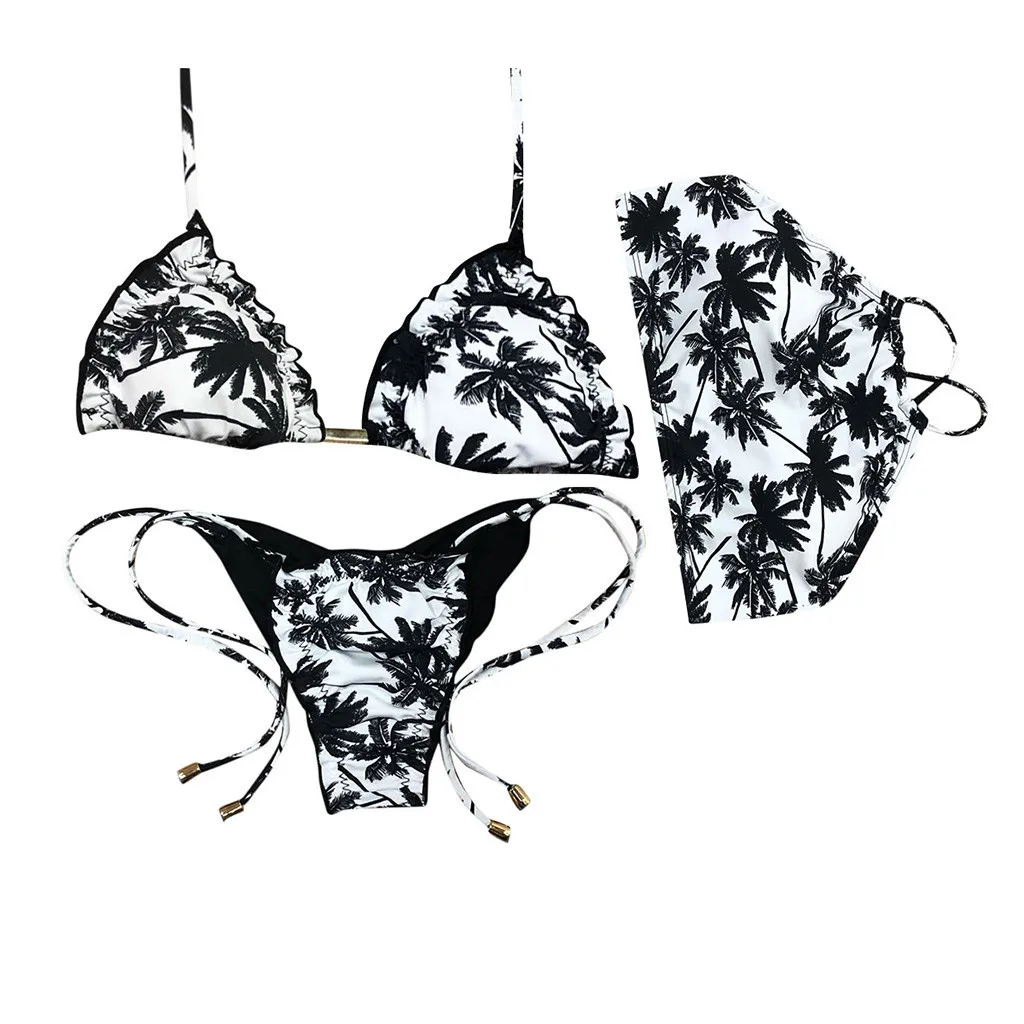 

2021 Women's Sexy Bikini Summer Beach Swimsuit Print Bandage Swimwear Low Waist Beachwear Push Up Bathing Suit Maillot De Bain