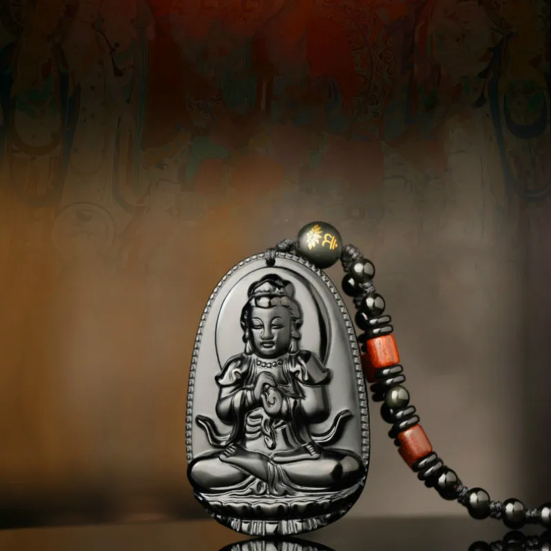 Натуральный черный обсидиан Будда нефритовый кулон ожерелье модное очарование