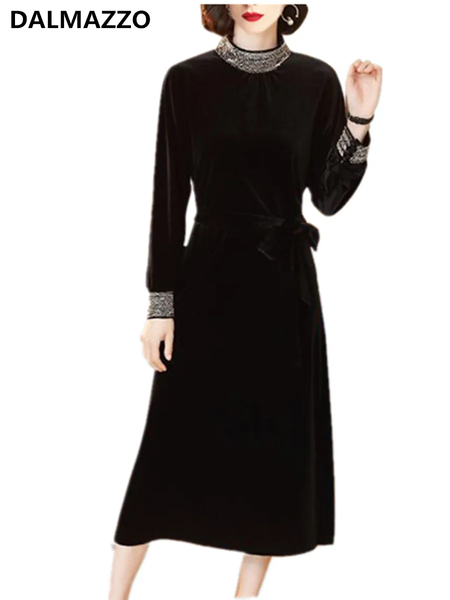 2019 новые осень-зима роскошный дизайн женский черный золотой бархат благородная