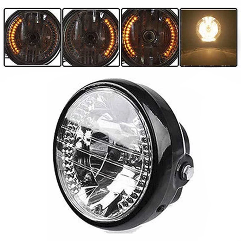 

Universal 1Pc Black 7 Inch Motorcycle Headlight H4 35W LED Head Lamp 9 Wires Turn Signal Light