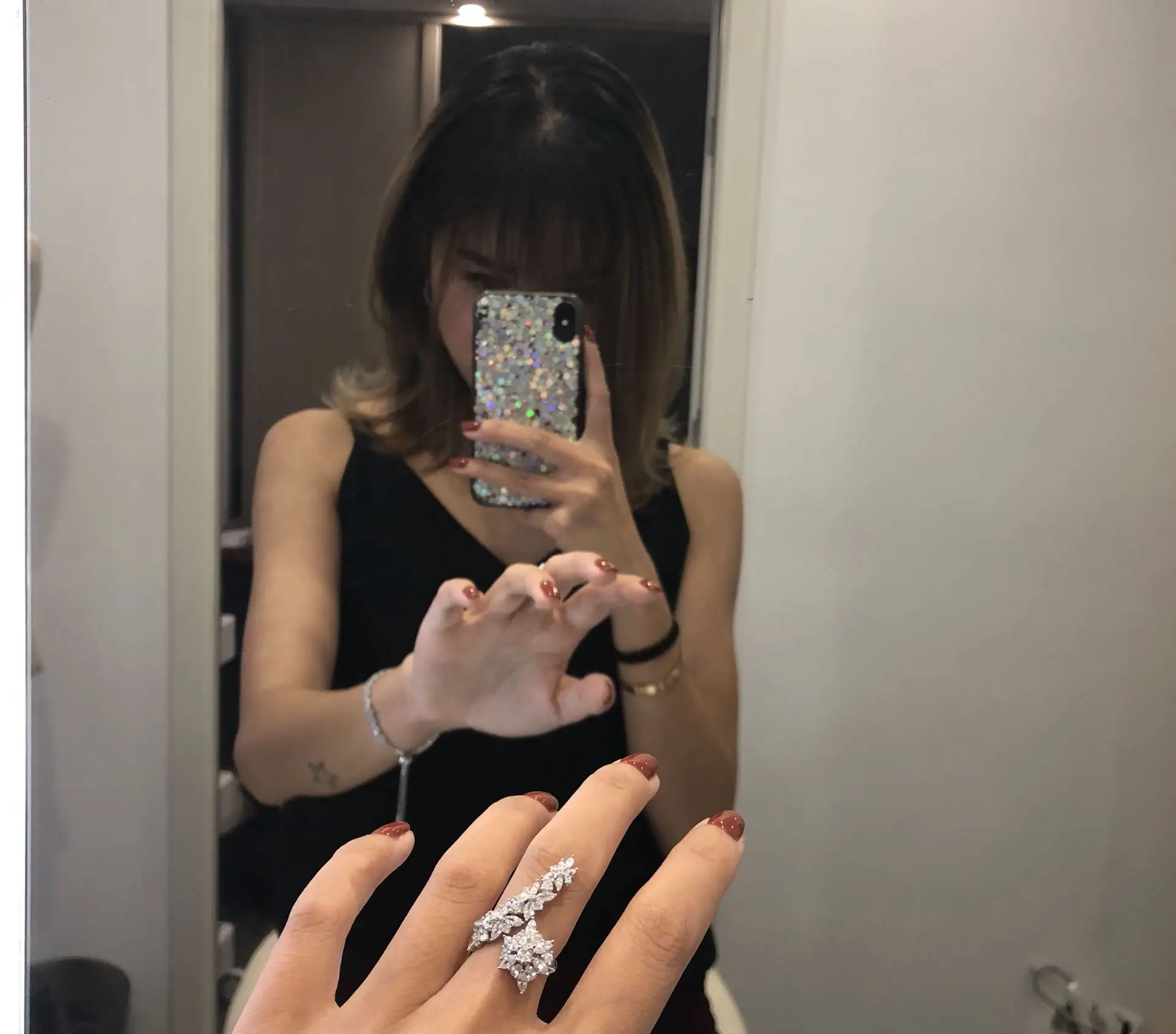 

2021 New S925 Sterling Silver Bohemian Adjustable Irregular Spike Crystal Ring Exaggerated Novelty Jewelry Engagement Ring Gift