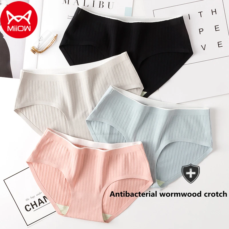 

Miiow 1 шт., женское нижнее белье из полыни, женские трусики из полыни средней посадки, хлопковое антибактериальное нижнее белье из полыни с рез...