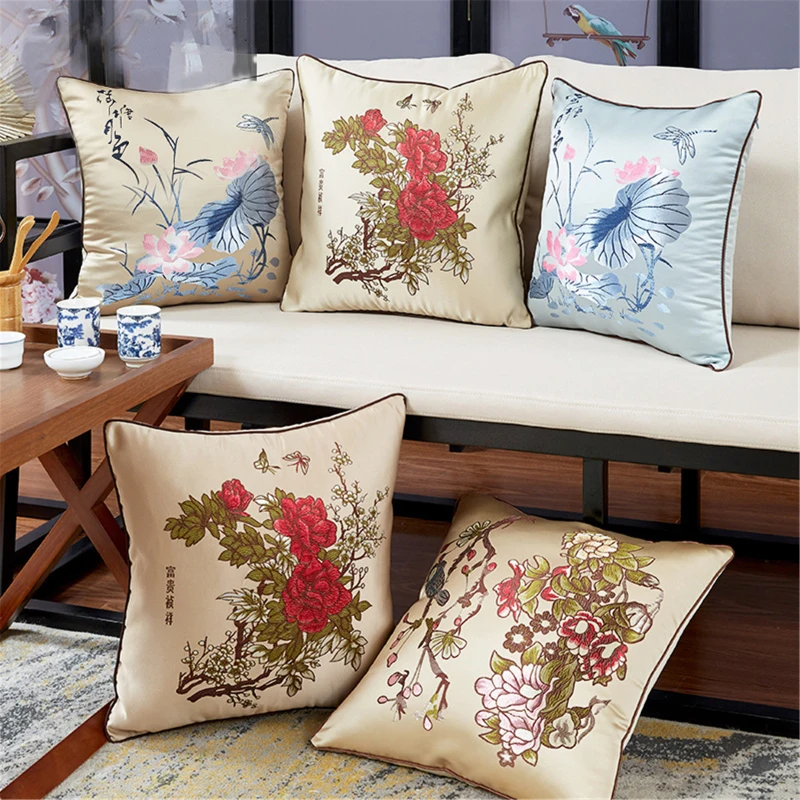 Китайский Стиль ярко красного и желтого цветов накидки на подушки мягкие вышивка