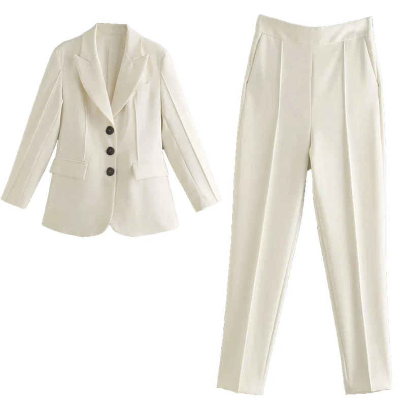 

Женский офисный однобортный пиджак, винтажная верхняя одежда с длинным рукавом и брюки с высокой талией, комплект из 2 предметов