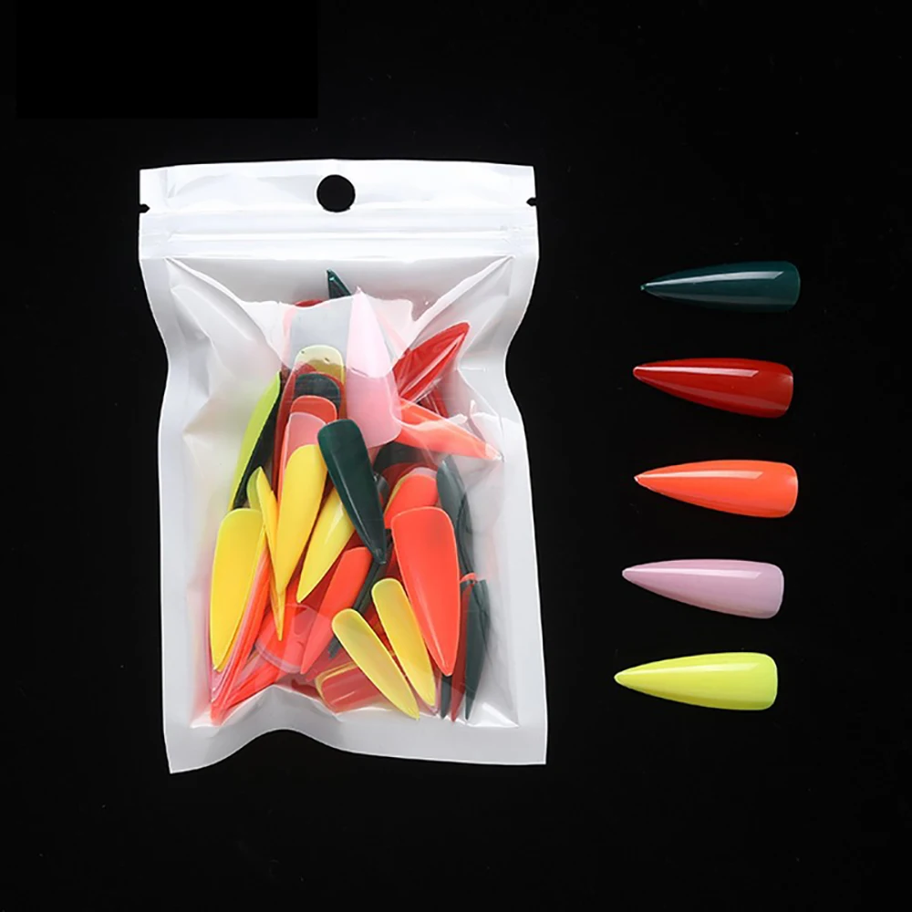 

New 100pcs Candy Color Full Cover Long Stiletto Full Cover Nails Tips Manicure Press on False Nails Detachable False Nails