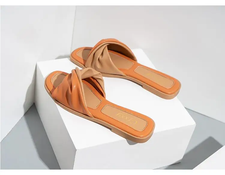 

New Fashion Leisure Slides Elegant Comfortable Women Flat Shoes Summer Round Toe Slippers Femaale Casual Footwear Plus Size Girl