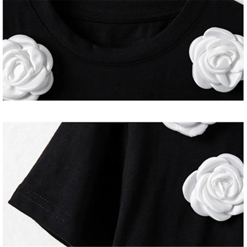 

Kids Clothes Girls High Grade Black Clothing Sets 3D Flowers Cotton Tshirt Mesh Skirt Two-Pieces Summer Children Outfits 4-13Yrs