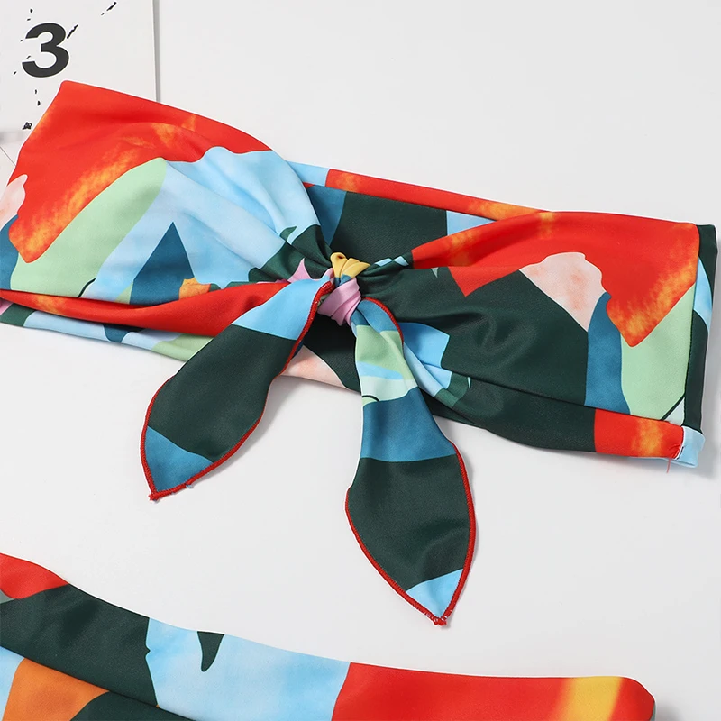 

Sexy Strapless Bandeau Knot Bikini Swimsuit 2021 New Women Printed Swimwear Bikini Set Female High Waist Beachwear Bathing Suits